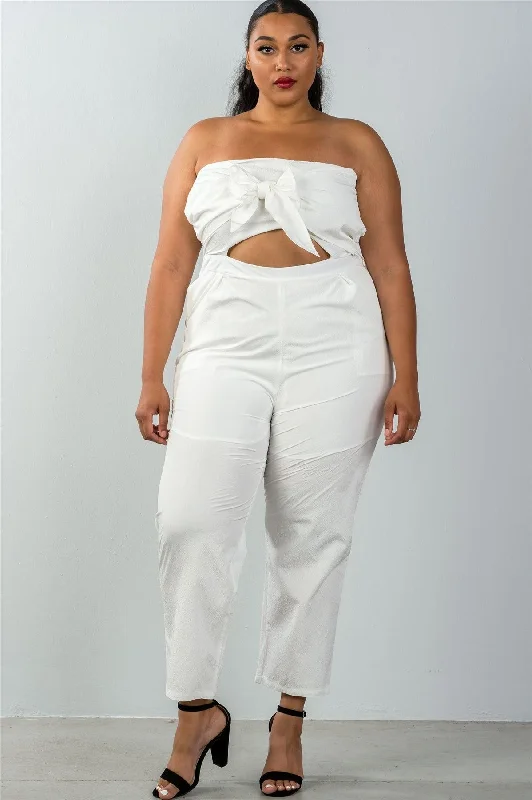 Ski PantsJunior Plus Size White Palazzo Pants Strapless Jumpsuit