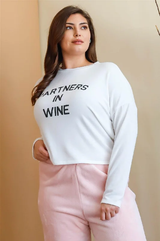 Junior Plus "Partners In Wine"  White Long Sleeve Top /3-2