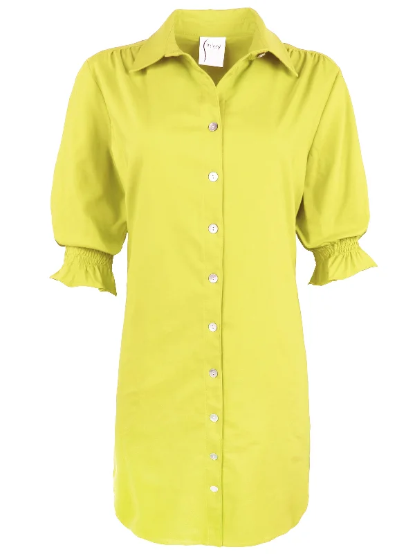 Miller Puff Sleeve Shirt Dress Getaway Collection - Citron Super StretchTunic Shirts