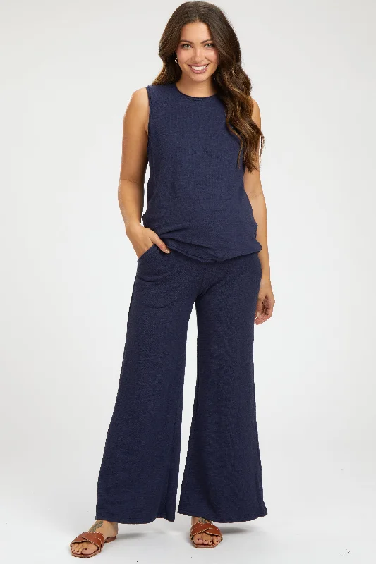 Reflective PantsNavy Blue Slub Knit Maternity Pants Set