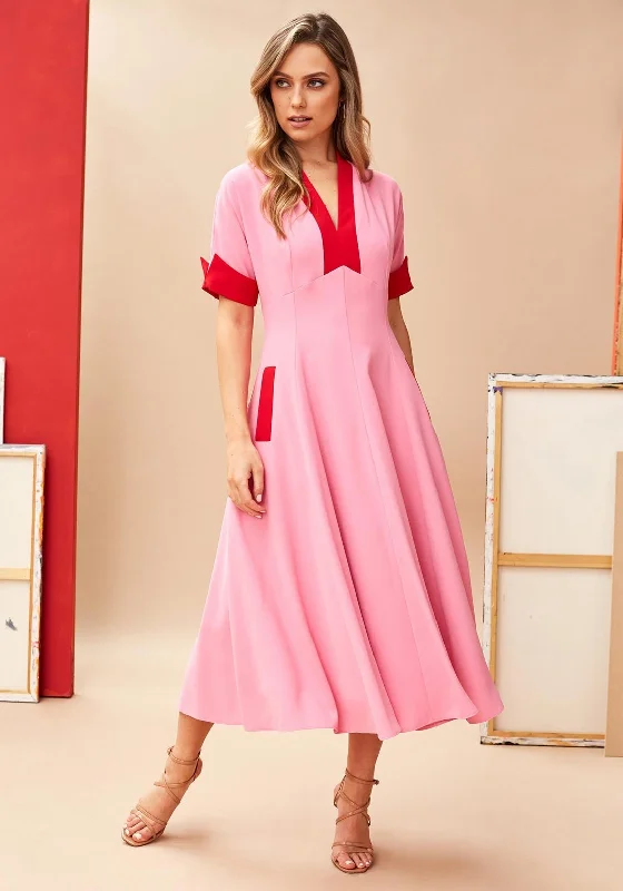 Kate Cooper Contrast A-Line Midi Dress, Pink & RedWedding Dress