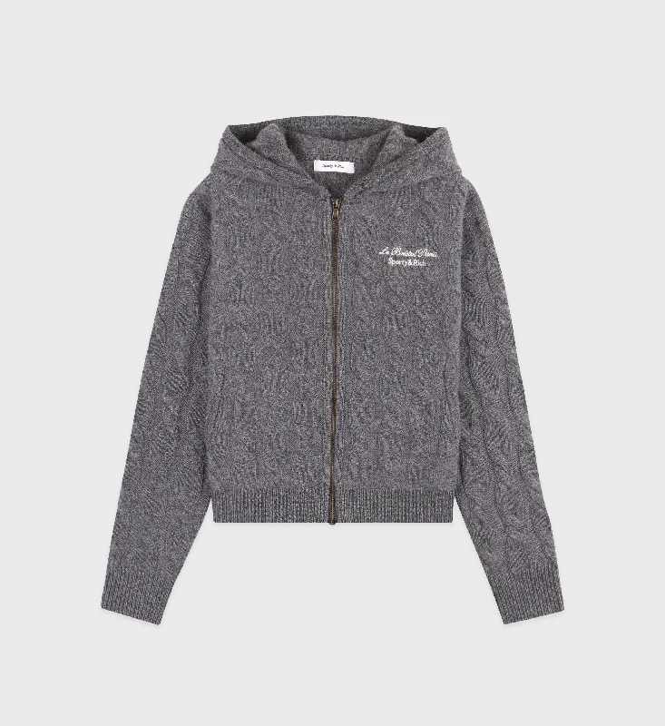 Faubourg Cableknit Wool Cashmere Zip Hoodie - Dark Gray/WhiteKnitted Tank