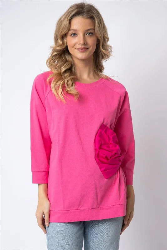 Pink Cotton Side Bow Detail Long Sleeve Top /1-1-1