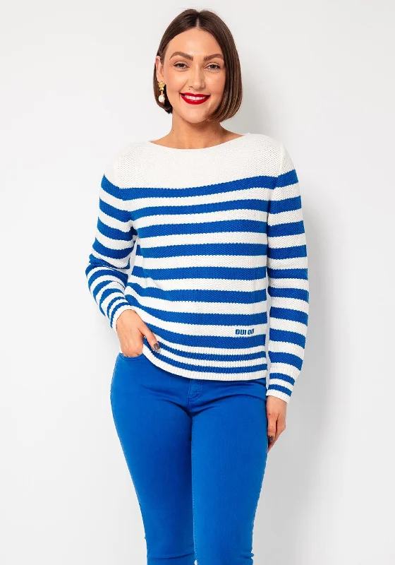 Oui Striped Knit Jumper, Blue and WhiteKnit Short Sleeve