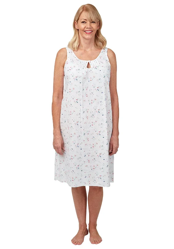 Marlon Floral Cotton Sleeveless Nightdress, White MultiTactical Dress