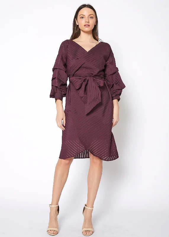 Organza Stripe Wrap Dress In BurgundyTactical Dress