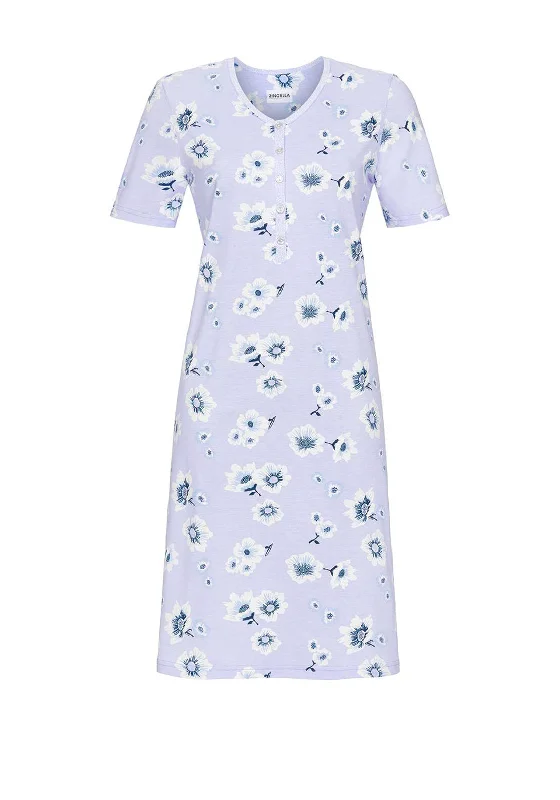 Ringella Floral V-neck Short Sleeve Nightdress, BlueProm Dress