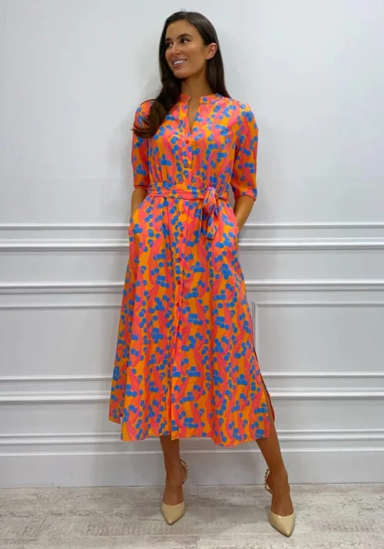 Kate & Pippa Capri Swirl Dot Print Midi Dress, Orange AzureT-shirt Dress