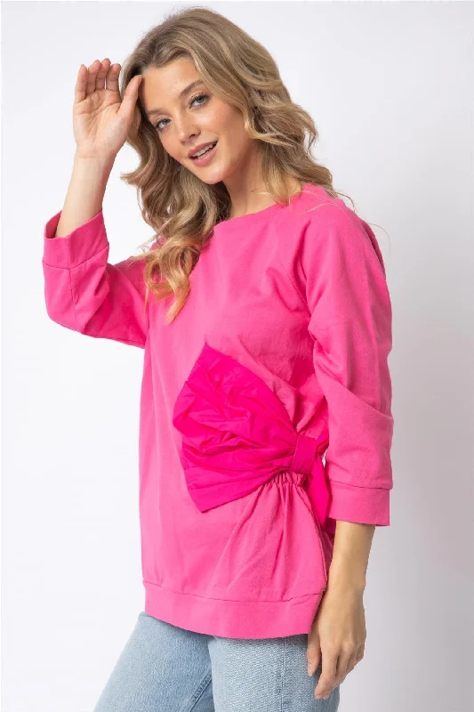 Pink Cotton Side Bow Detail Long Sleeve Top /2-2