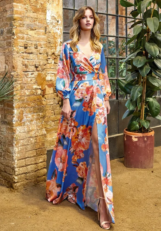 Herysa Long Sleeve Floral Maxi Dress, Blue & OrangeSpaghetti Strap Dress