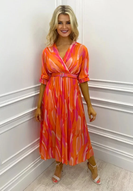 Kate & Pippa Positano Print Midi Dress, Orange & PinkParty Dress