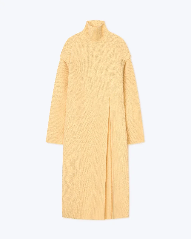 Gida - Sale Cashmere Merino Split Sweater Dress - Pale YellowKnitted Fine