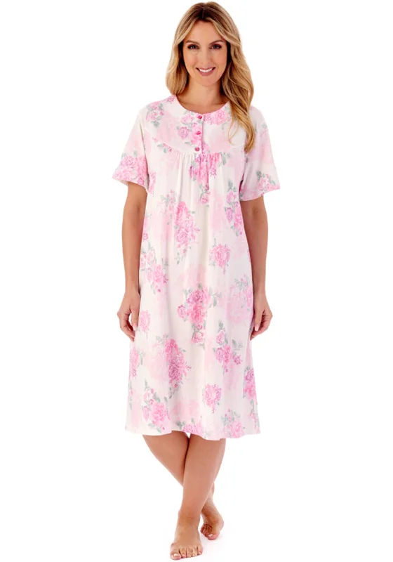 Slenderella Peony Rose Long Night Dress, PinkLeather Dress