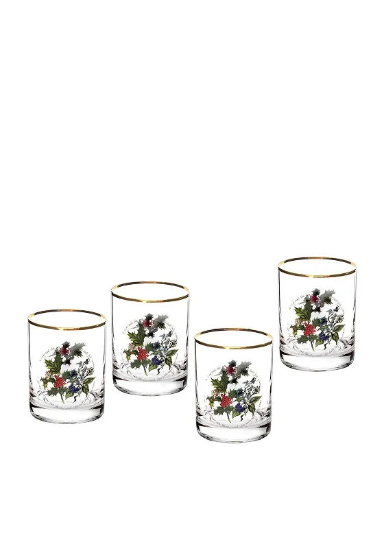 Portmeirion The Holly and The Ivy Set of 4 Double Old-Fashioned Glasses