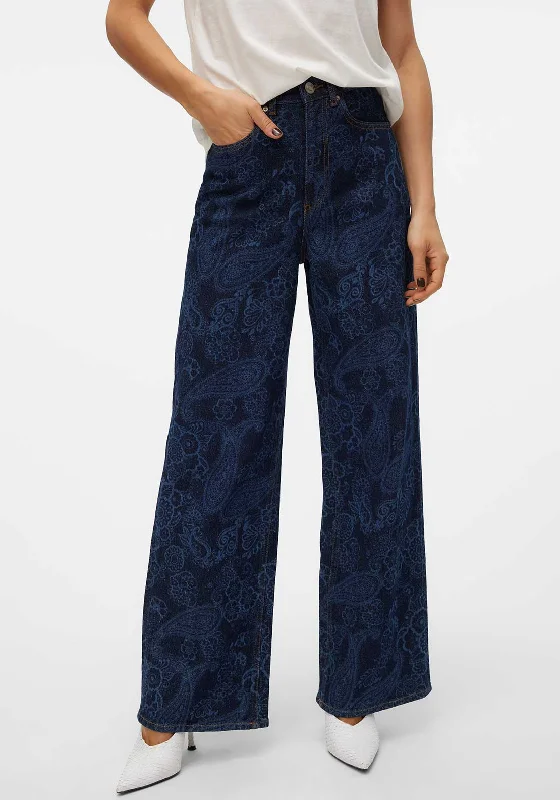 Cowboy historyVero Moda Kathy Paisley High Rise Wide Leg Jeans, Dark Blue Denim