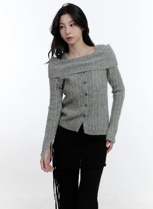 Square-Neck Buttoned Sweater CJ520Knit Jumper