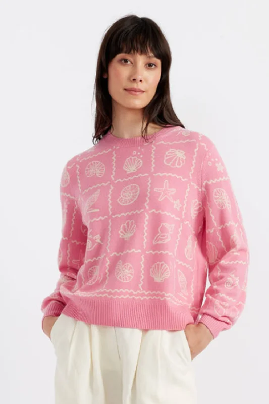 Pink Wool-Cashmere La Mer SweaterKnitted Crewneck