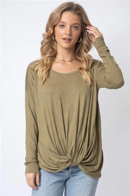 Olive Front Twisted Detail Long Sleeve Top /1-1-1