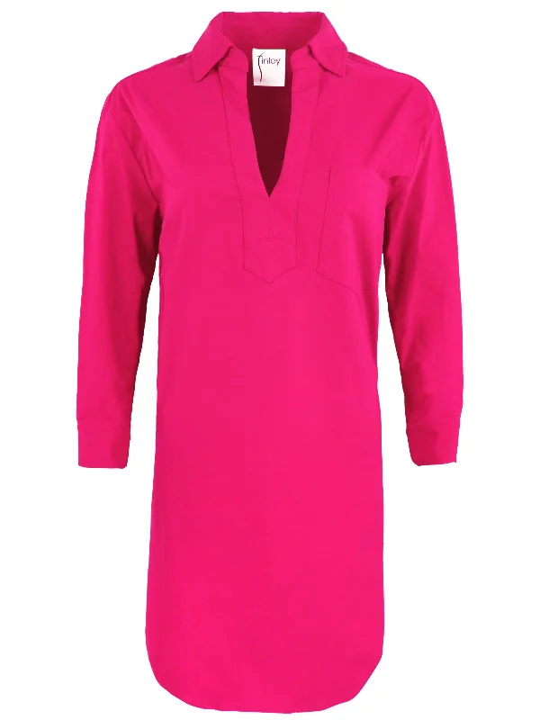 Julia Popover Shirt Dress Getaway Collection - Fuchsia Super StretchFitted Shirts