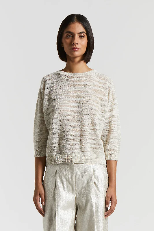 Slub cotton-linen tricot sweater with LurexKnitted Fall