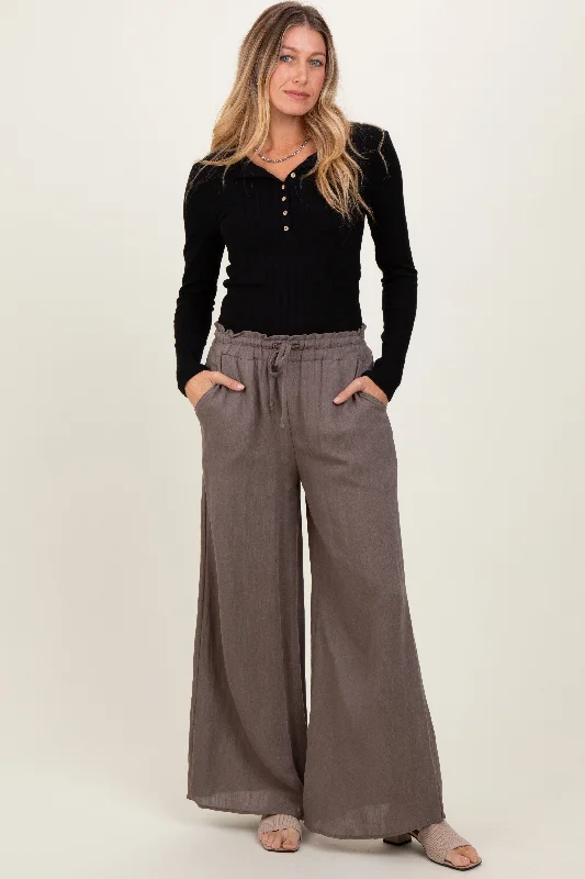 Patched PantsMocha Ruffled Drawstring Waist Wide Leg Pants