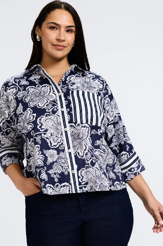 Marina Plus Woodblock Floral Long Sleeve ShirtGlitter Shirts