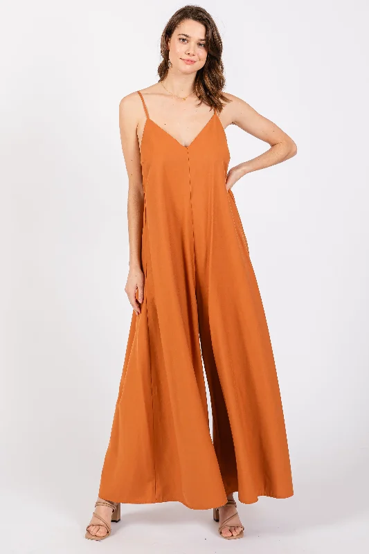 Rust V-Neck Sleeveless Wide Leg JumpsuitVNeckTopOnyx