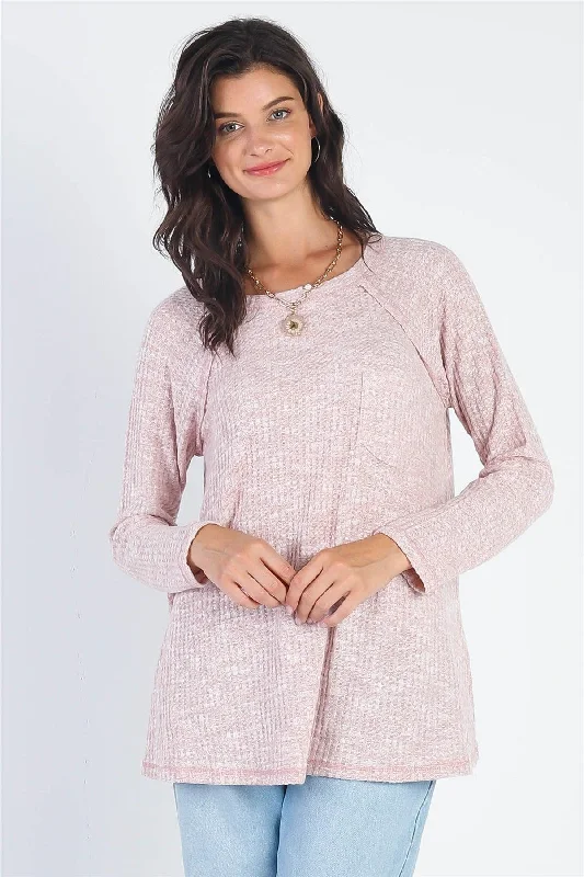 Mauve Waffle Knit Stitch Detail Long Sleeve Top /1-1-2