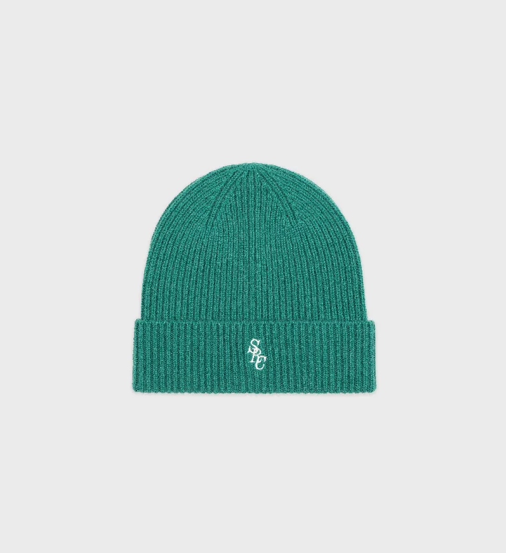 SRC Cashmere Beanie - GreenKnitted Ribbed