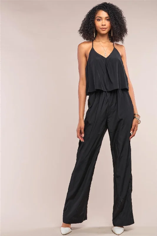 Black Sleeveless V-Neck Wide Leg Jumpsuit /1-2-1VNeckTopAura