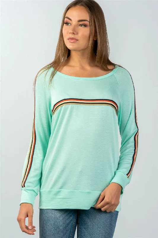 Mint Colored Stripes Long Sleeves Knit Top /2-2-2