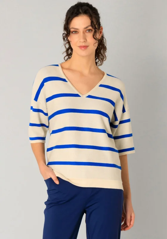 Yest Raine Striped Knit Jumper, Beige and BlueKnit Tee