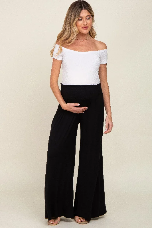 Stretch PantsBlack Smocked Waist Flowy Maternity Pants