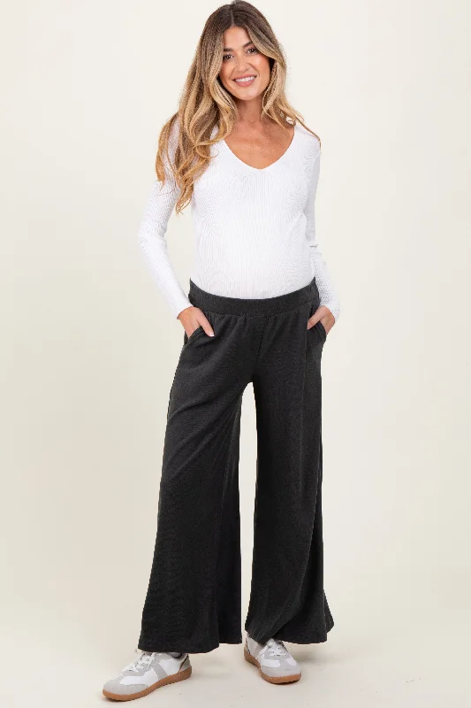 Fleece-lined PantsBlack Brushed Knit Wide Leg Maternity Pants