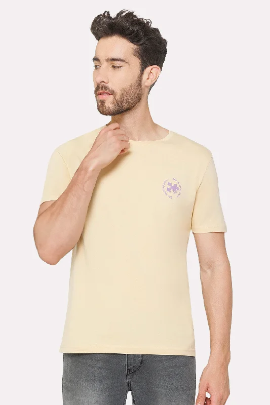 Enhance Men's Printed Crew Neck Casual T-Shirt - Beige - TS30Hemp Shirts