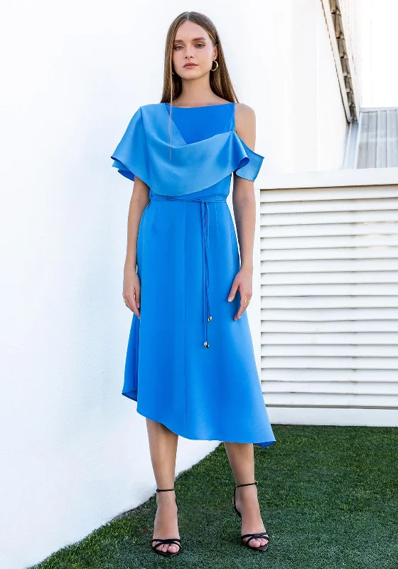 Kameya Asymmetric Cut Midi Dress, Azure BlueStriped Dress