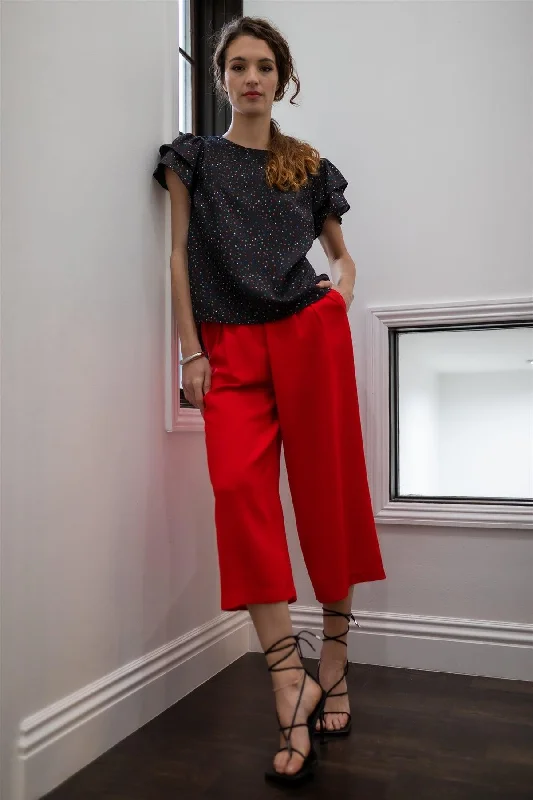 CoverallsRed Fold Pleated Wide Leg Culotte Pants /1-2-2