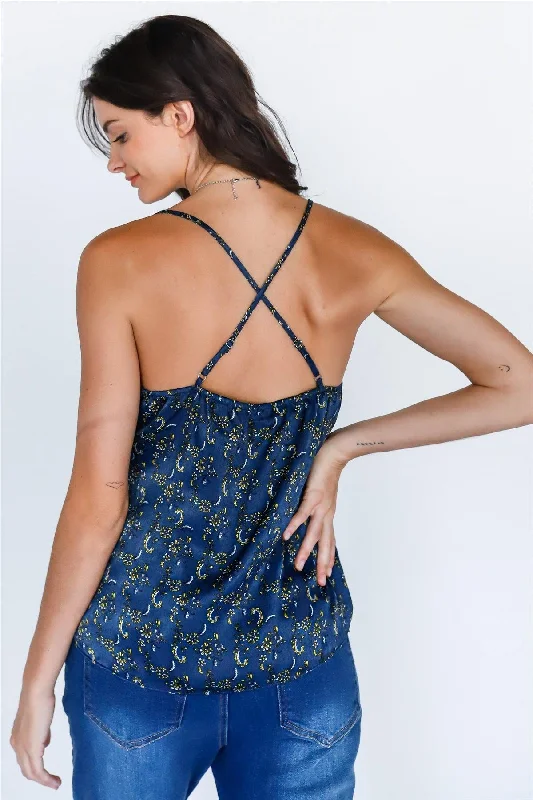 Blue Multi Floral Print Wrap V-Neck Sleeveless Top /3-4VNeckTopHorizon