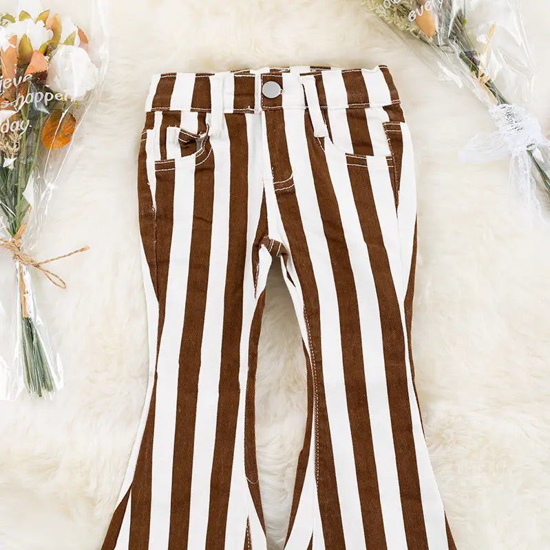 Riding PantsDark Brown Stripe Print Girl's Bootcut Denim Pants