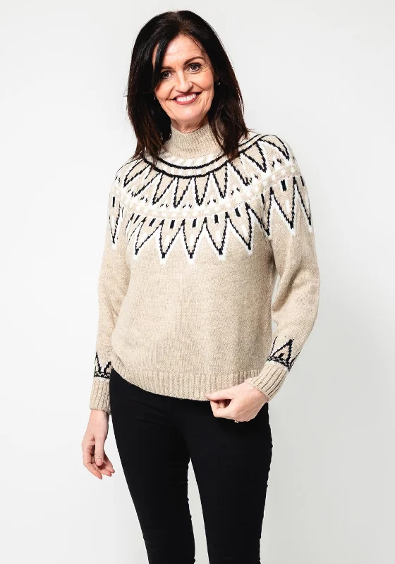 Serafina Collection One Size Fair Isle Knit Jumper, BeigeKnitted Jumper