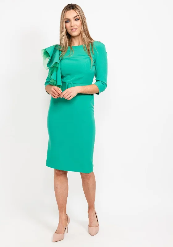 Herysa Ruffle Shoulder Dress, GreenPuff-sleeve Dress