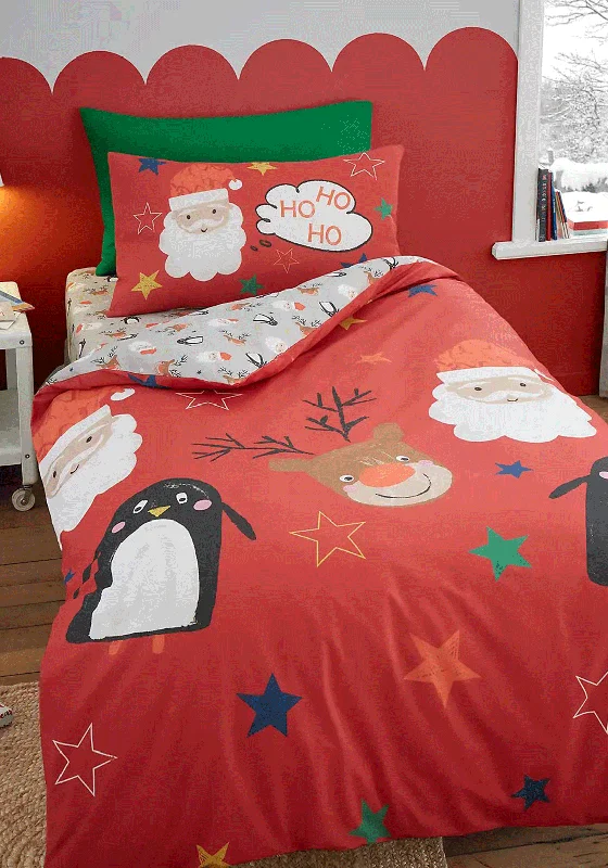 Bedlam Ho Ho Ho Christmas Duvet Cover Set, Red