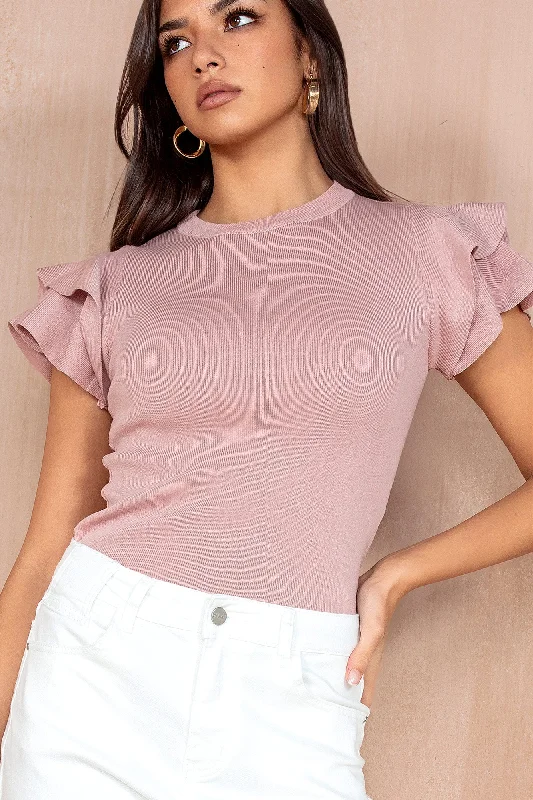 Nala Dusty Pink Knit Ribbed TopKnit Patterned