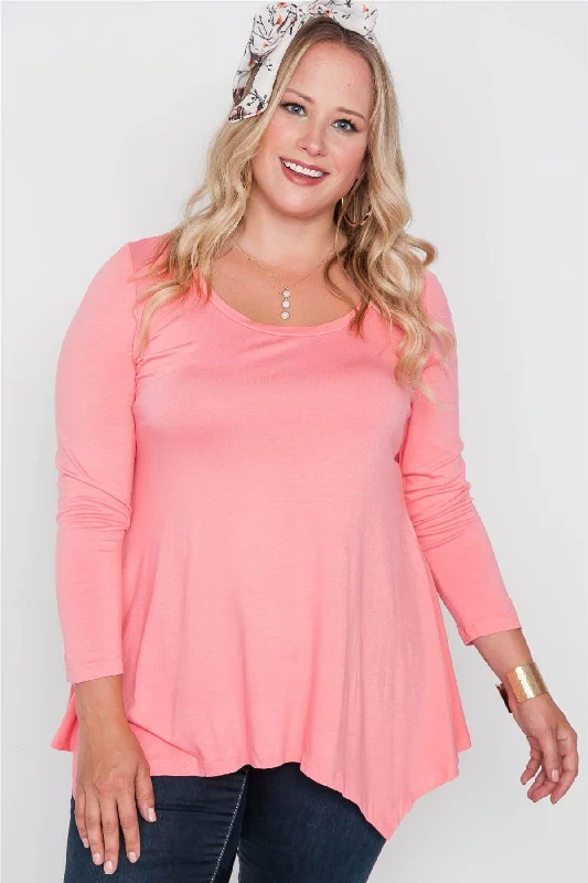 Plus Size Coral Long Sleeve Basic Top /2-2-2