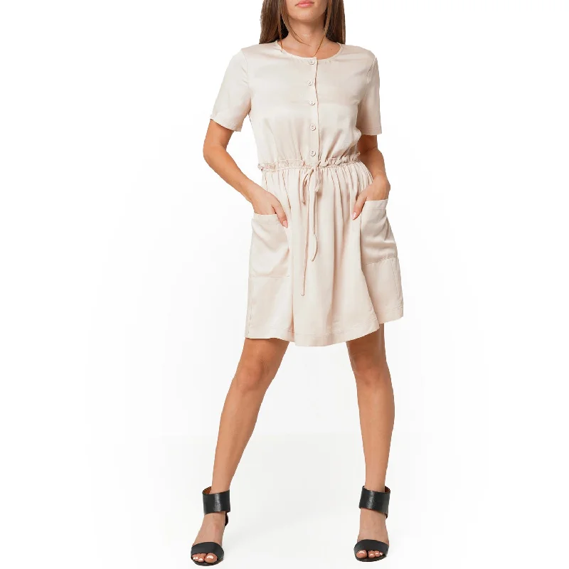 Women's Short Sleeve Utility Dress in SandStriped Dress