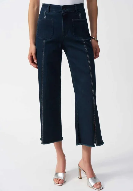 Denim beadsJoseph Ribkoff Embellished Culottes, Dark Blue Denim