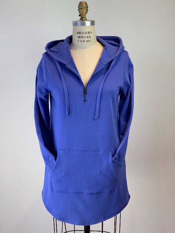 DKR Long Hooded Kangaroo Tunic Top With 3/4 Zip PeriwinkleSatin Shirts