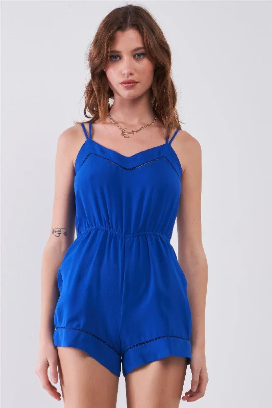 Cobalt Blue Sleeveless Soft V-Neck Racer Back Detail Romper /1-2-1VNeckTopTide