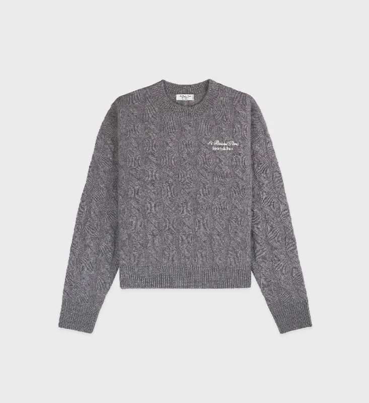 Faubourg Cableknit Wool Cashmere Crewneck - Heather Gray/WhiteKnit Cardigan