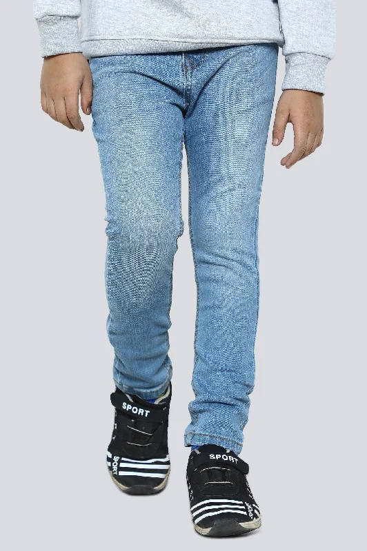 Denim embroideryIce Blue Slim Fit Denim Jeans